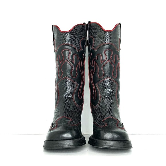 Vintage Destroy Snake Print Square Toe Cowgirl Platform Boots Women’s 40 Shoes - Picture 8 of 11